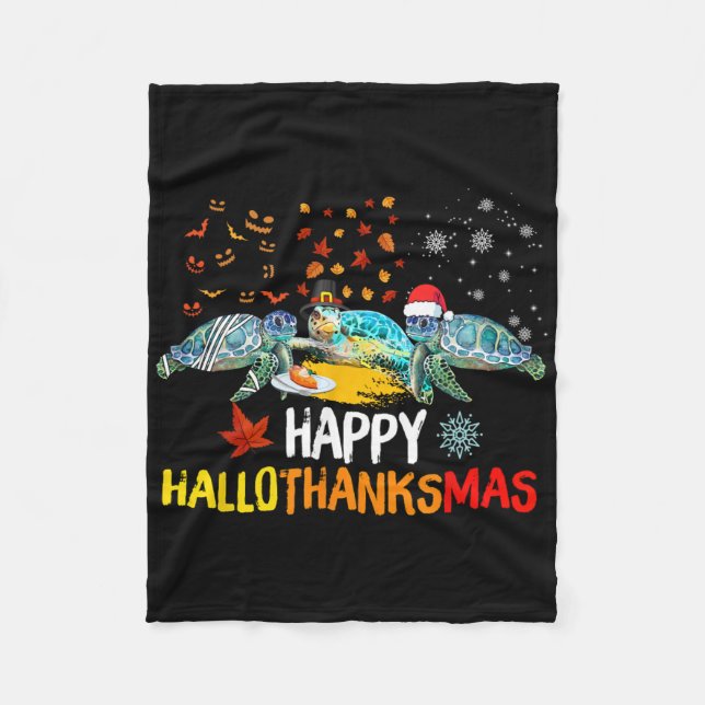 Frohe Hallothanksmas Weihnachtsmann-Schildkröte Ha Fleecedecke (Vorderseite)