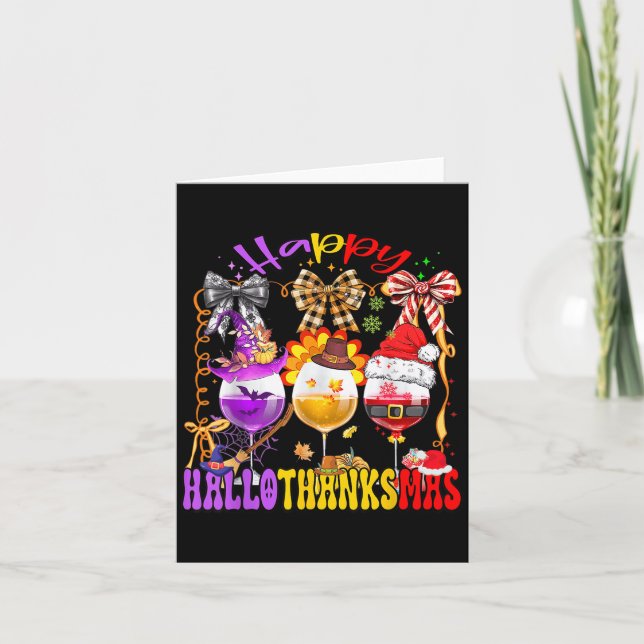 Frohe Hallothanksmas Weinglas Halloween Erntedankf Karte (Vorderseite)