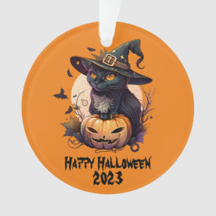 Frohe Halloween 2023 Black Cat & Jack-o-Lantern Ornament
