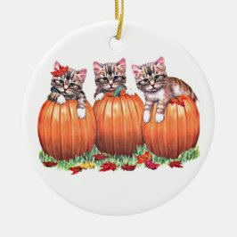 Frohe Halloween Autumn Kittens on Pumpkins, ZSSG Keramik Ornament
