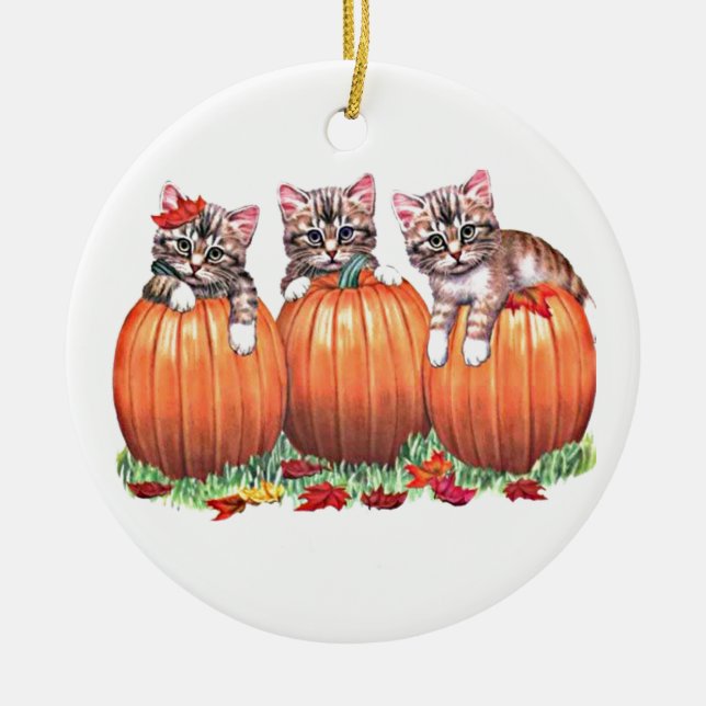 Frohe Halloween Autumn Kittens on Pumpkins, ZSSG Keramik Ornament (Vorne)