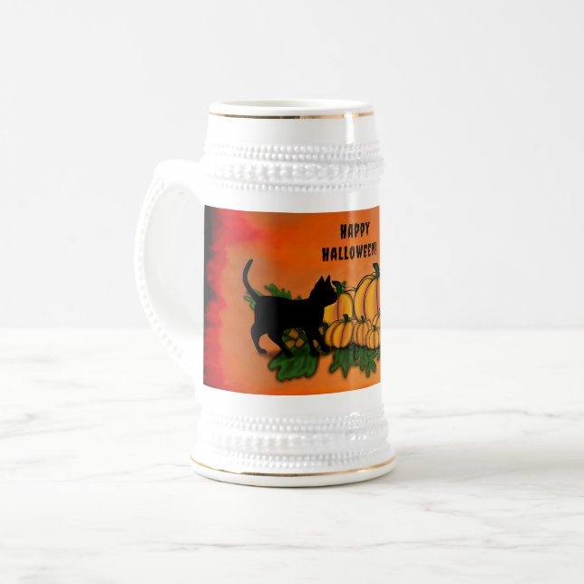 Frohe Halloween , Black Cat , Bat und Pumpkin Bierglas (Vorderseite Links)