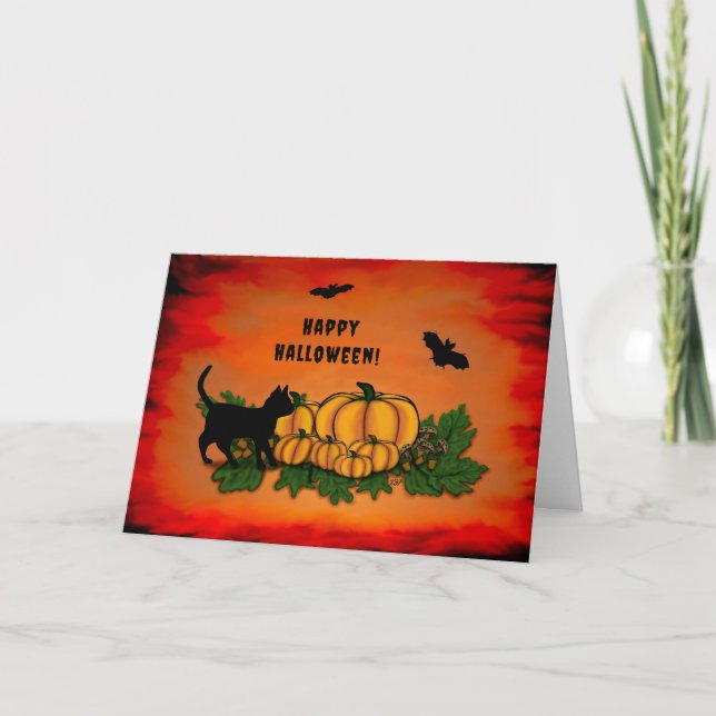 Frohe Halloween , Black Cat , Bat und Pumpkin Karte (Vorderseite)