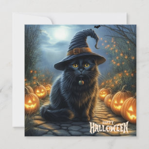 Frohe Halloween Black Cat mit Pumpkins Feiertagskarte