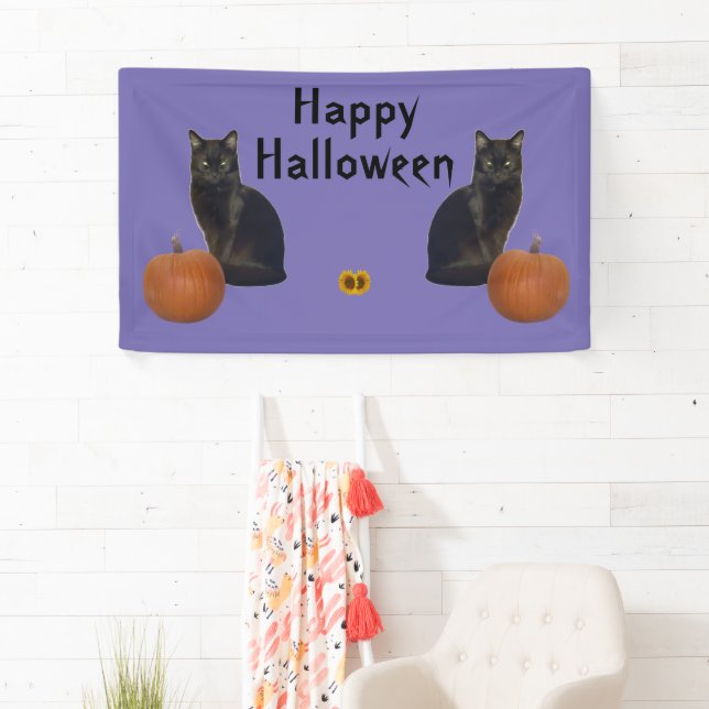 Frohe Halloween Black Cats Pumpkins auf Lila Banner (Insitu)