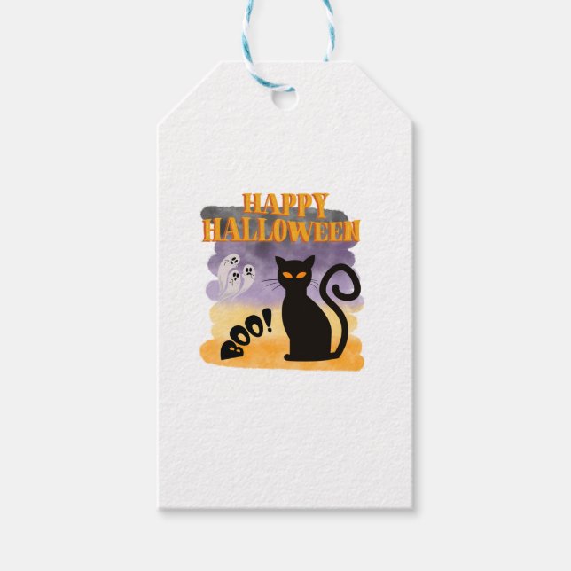 Frohe Halloween BOO! Ghost Black Cat Geschenkanhänger (Vorderseite)