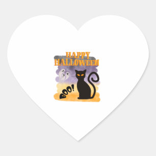 Frohe Halloween BOO! Ghost Black Cat Herz-Aufkleber