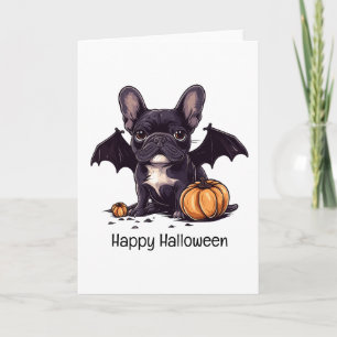 Frohe Halloween French Bulldog Bat Wings Pumpkins Karte