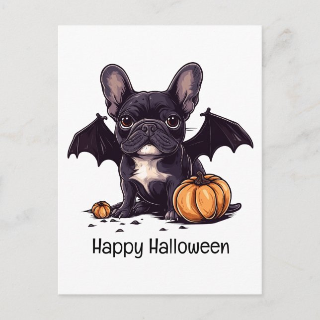 Frohe Halloween French Bulldog Bat Wings Pumpkins Postkarte (Vorderseite)