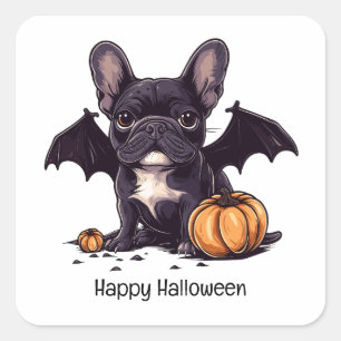 Frohe Halloween French Bulldog Bat Wings Pumpkins Quadratischer Aufkleber