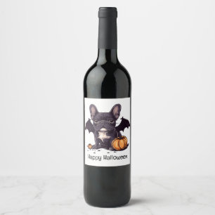 Frohe Halloween French Bulldog Bat Wings Pumpkins Weinetikett