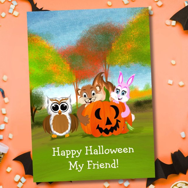 Frohe Halloween-Freund Chipmunk, Rabbit & Owl Karte (Von Creator hochgeladen)