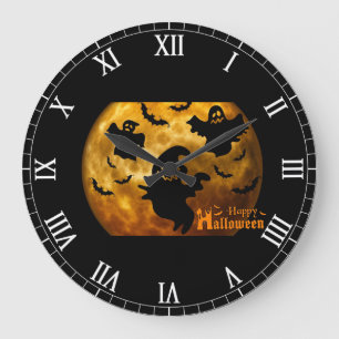 Frohe Halloween Geist und Fledermäuse Große Wanduhr