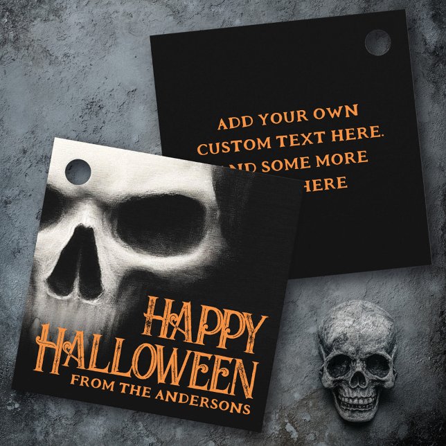 Frohe Halloween-Geistermöwe schwarz-orange Geschenkanhänger (Happy Halloween creepy ghost skull black orange Favor Tags)