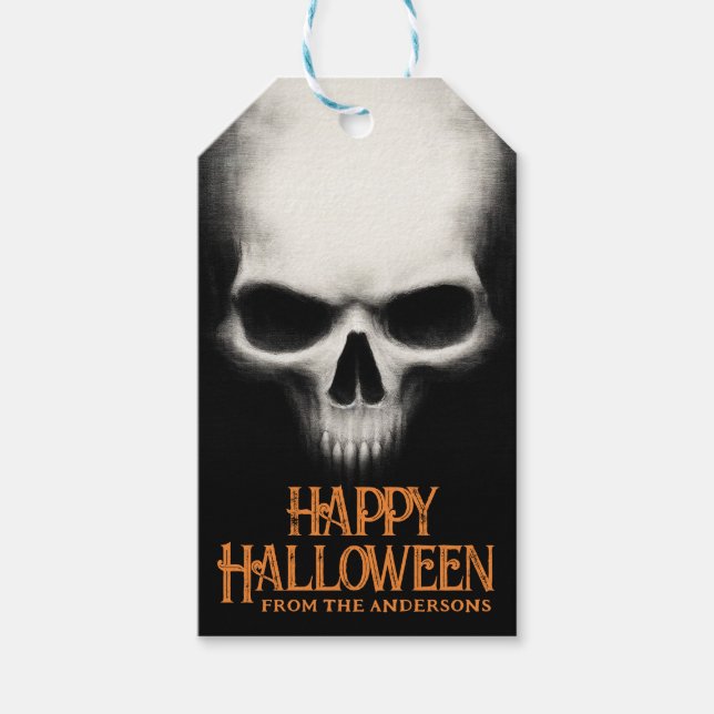 Frohe Halloween-Geistermöwe schwarz-orange Geschenkanhänger (Vorderseite)