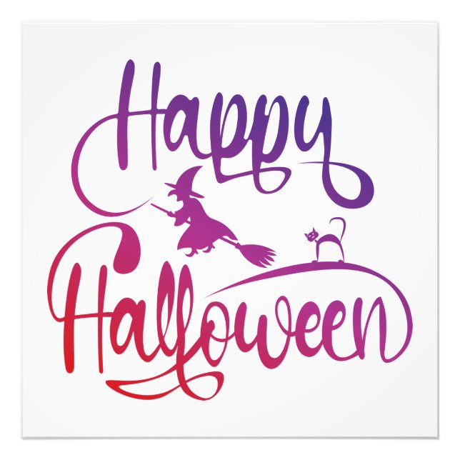 Frohe Halloween-Gradient-Hexenkatze Fotodruck (Vorne)