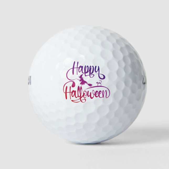 Frohe Halloween-Gradient-Hexenkatze Golfball (Vorderseite)