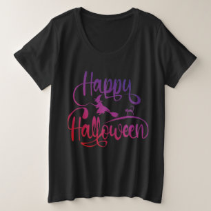 Frohe Halloween-Gradient-Hexenkatze Große Größe T-Shirt