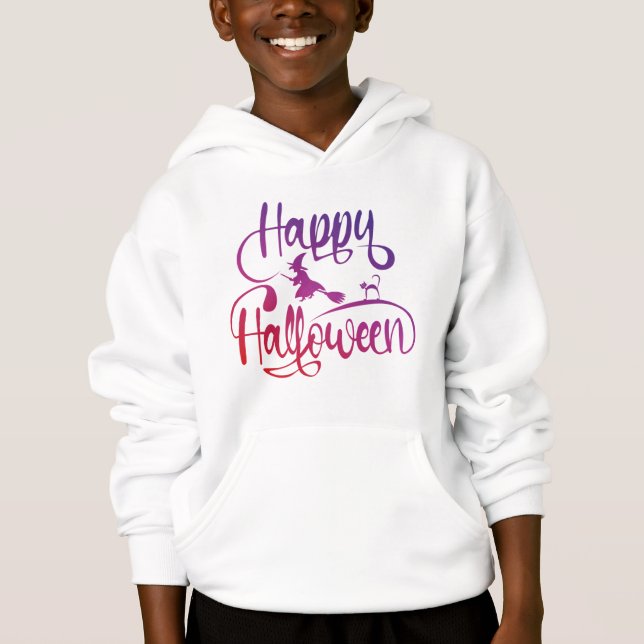 Frohe Halloween-Gradient-Hexenkatze Hoodie (Vorderseite)