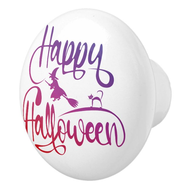 Frohe Halloween-Gradient-Hexenkatze Keramikknauf (Rechts)