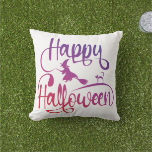 Frohe Halloween-Gradient-Hexenkatze Kissen