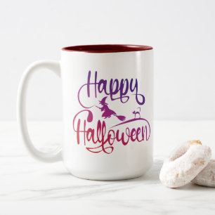 Frohe Halloween-Gradient-Hexenkatze Zweifarbige Tasse