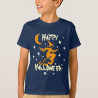 Frohe Halloween Hexe auf Broom Stars Orange Moon