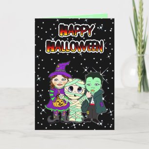 Frohe Halloween-Hexe, Mama und Vampire Karte