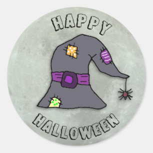 Frohe Halloween Hexe und Vollmond Runder Aufkleber