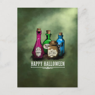 Frohe Halloween! Hexentrank Flaschen Postkarte