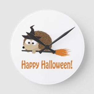 Frohe Halloween! Igel Hexe Runde Wanduhr