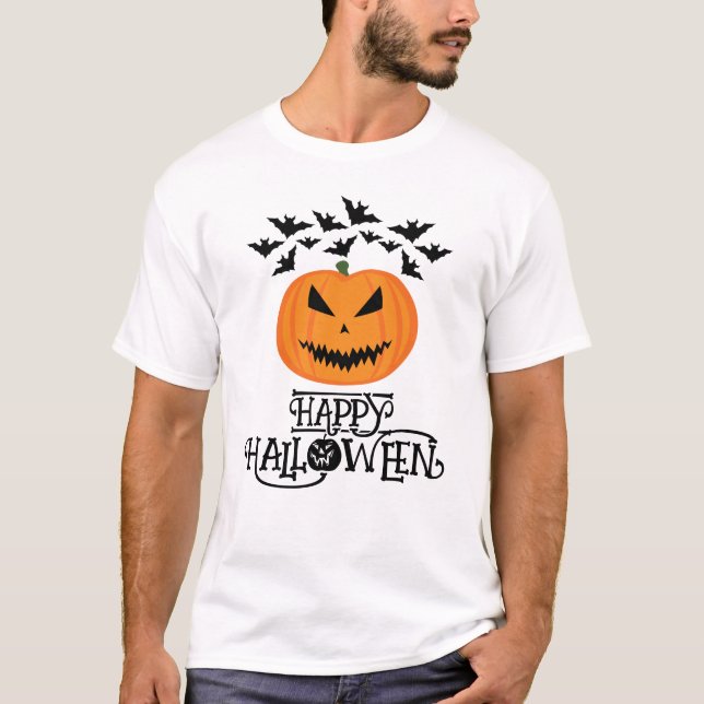 Frohe Halloween-Jack O'Lantern Kürbisbats T-Shirt (Vorderseite)