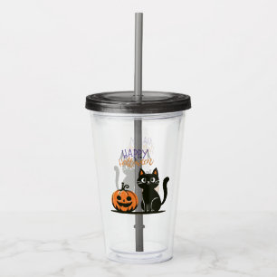 Frohe Halloween-Katze & Kürbis Acryltrinkbecher
