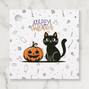 Frohe Halloween-Katze & Kürbis Geschenkanhänger