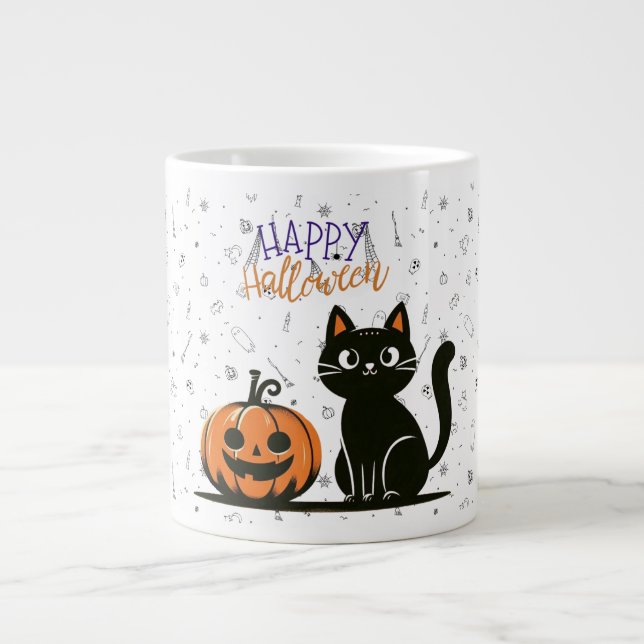 Frohe Halloween-Katze & Kürbis Jumbo-Tasse (Vorderseite)