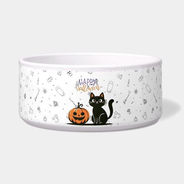 Frohe Halloween-Katze & Kürbis Napf (Vorderseite)