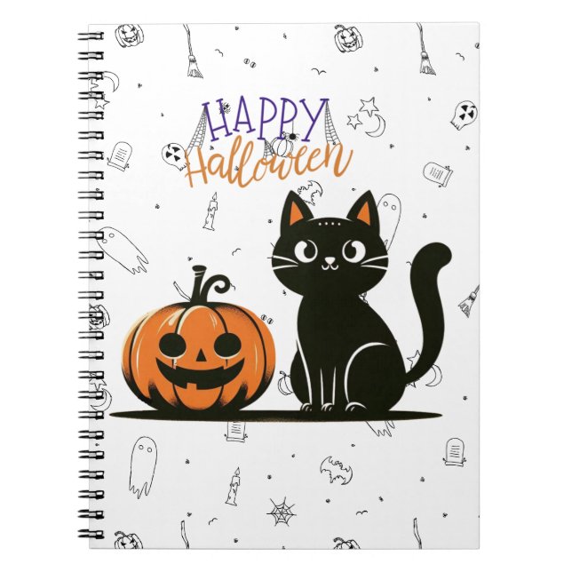 Frohe Halloween-Katze & Kürbis Notizblock (Vorderseite)
