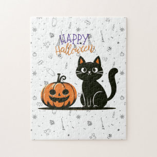 Frohe Halloween-Katze & Kürbis Puzzle