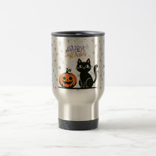 Frohe Halloween-Katze & Kürbis Reisebecher