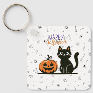 Frohe Halloween-Katze & Kürbis Schlüsselanhänger