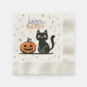 Frohe Halloween-Katze & Kürbis Serviette