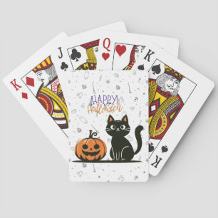 Frohe Halloween-Katze & Kürbis Spielkarten
