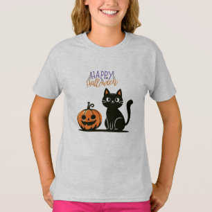 Frohe Halloween-Katze & Kürbis T-Shirt
