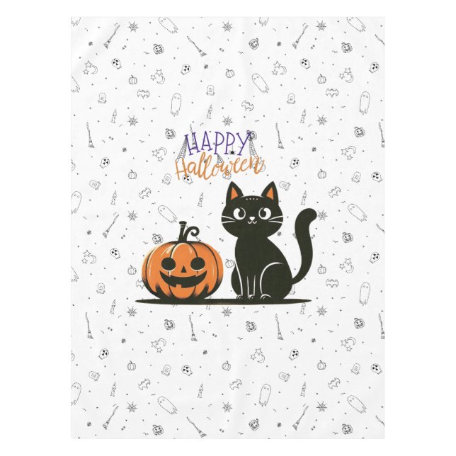 Frohe Halloween-Katze & Kürbis Tischdecke (Vorderseite)