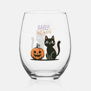 Frohe Halloween-Katze & Kürbis Weinglas Ohne Stiel