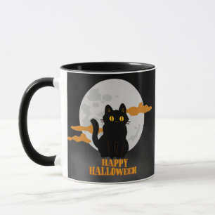 Frohe Halloween Katze mit Vollmond Tasse