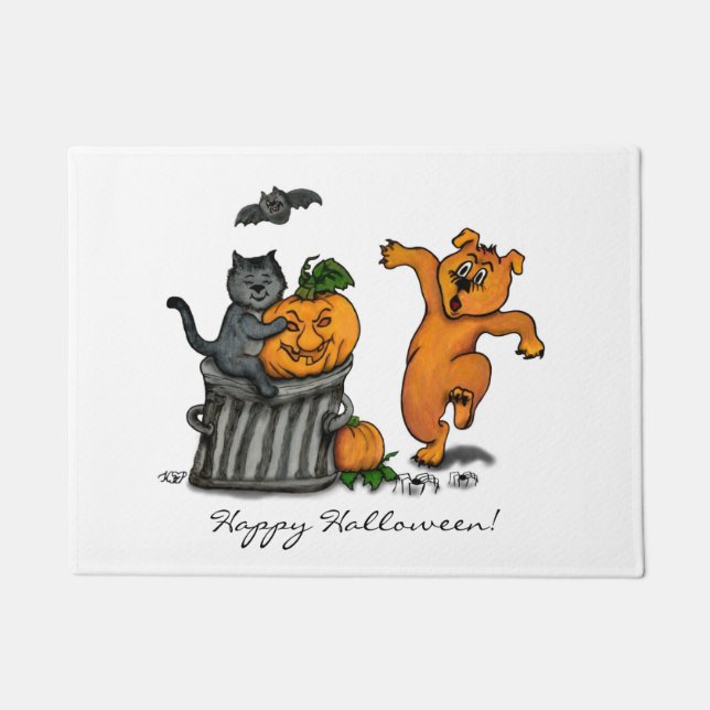 Frohe Halloween! Katzen-Hund und Spider Fußmatte (Vorderseite)
