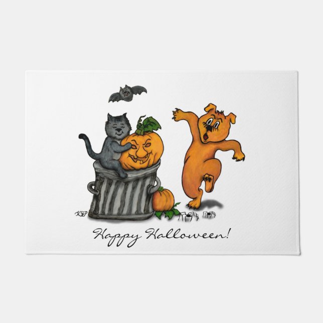 Frohe Halloween! Katzen-Hund und Spider Fußmatte (Vorderseite)