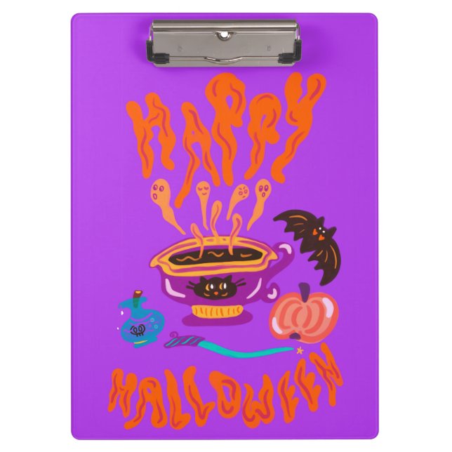 Frohe Halloween Katzenliebhaber Hexe-Tasse Kaffee Klemmbrett (Vorderseite)