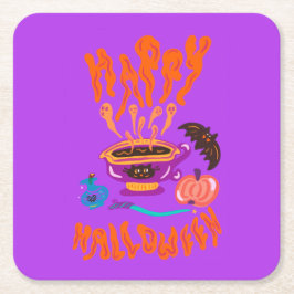 Frohe Halloween Katzenliebhaber Hexe-Tasse Kaffee Rechteckiger Pappuntersetzer